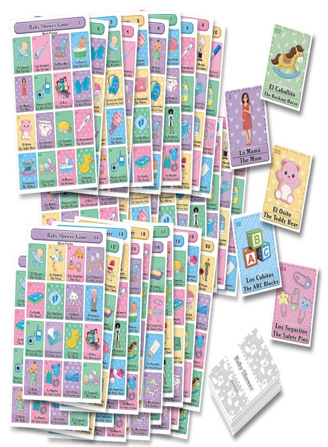 More Fiesta Baby Shower Loteria Fiesta Mexican Bingo Game - Bilingual English and Spanish, for Up to 60 Players - Image 1